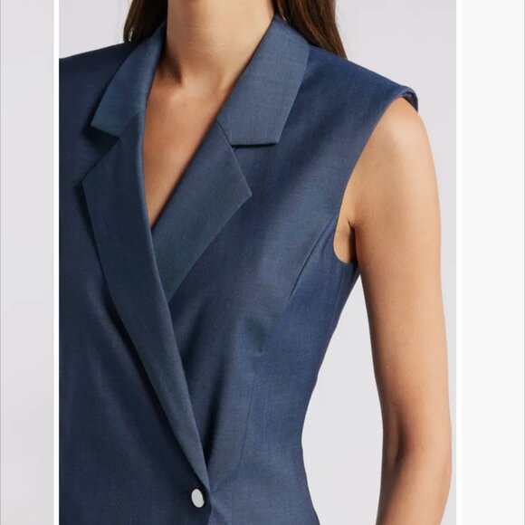 NWT BOSS Delibea Women's Sleeveless Button Front Dress in Virgin Wool Blue 8 - Picture 3 of 12